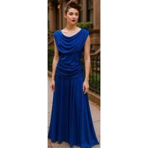 Night Scene Size 6  Vintage Party 1980s-1990s Dress Ruched Waist Blue Polyester